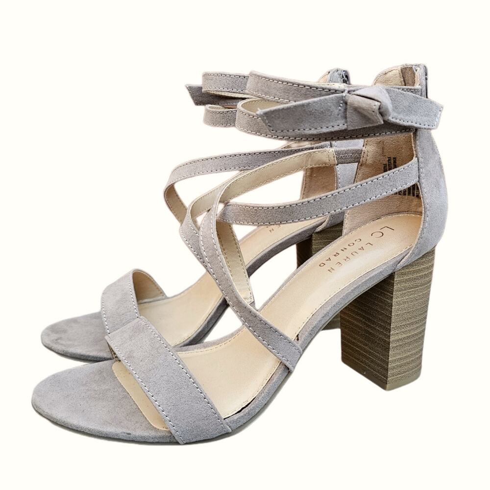 Strappy Sandals Lauren Conrad Walnut Size 10 Tan Chunky Heel Sandal Rear Zip Bow